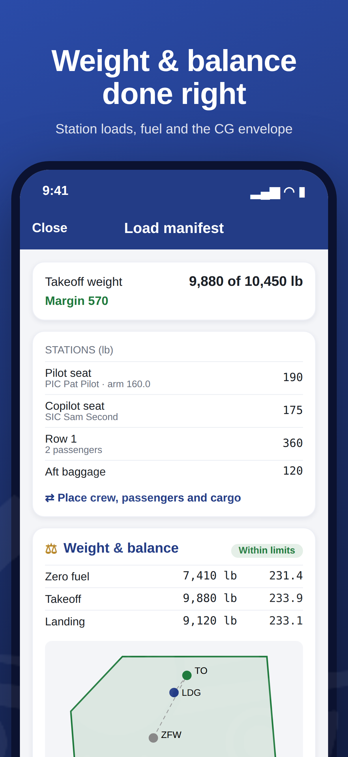 MRO Tracker pilot app weight and balance