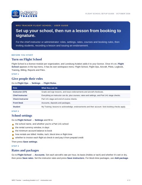 Flight School setup guide cover