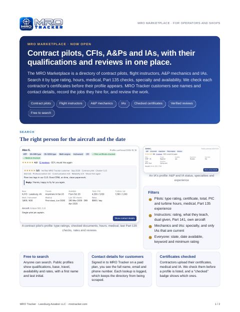 MRO Marketplace for operators and shops cover