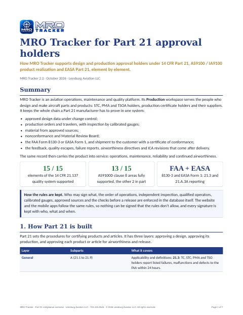 MRO Tracker for Part 21 approval holders cover